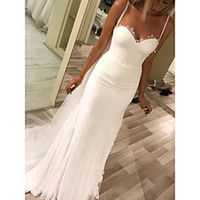 Sheath / Column Wedding Dresses Spaghetti Strap Court Train Chiffon Sleeveless Beach with Lace 2021 miniinthebox - thumbnail