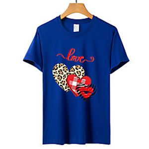 Women's Valentine's Day Painting Couple T shirt Plaid Heart Color Block Print Round Neck Basic Tops Green Blue Pink miniinthebox
