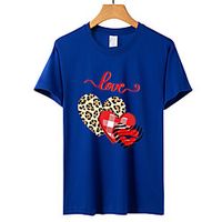 Women's Valentine's Day Painting Couple T shirt Plaid Heart Color Block Print Round Neck Basic Tops Green Blue Pink miniinthebox - thumbnail