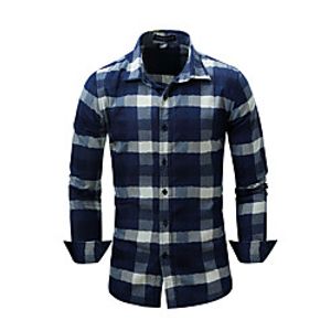 Men's Shirt Plaid Button-Down Long Sleeve Street Tops Cotton Casual Fashion Comfortable Navy Blue miniinthebox
