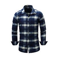 Men's Shirt Plaid Button-Down Long Sleeve Street Tops Cotton Casual Fashion Comfortable Navy Blue miniinthebox - thumbnail