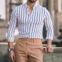 Men's Shirt Button Up Shirt Casual Shirt Summer Shirt Beach Shirt White Long Sleeve Striped Turndown Holiday Vacation Button-Down Clothing Apparel Fashion Casual Comfortable Lightinthebox