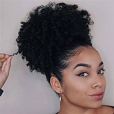 Multicolored Puff Afro Curly Drawstring Ponytails Extension Short Clip In Hair Bun Hairpiece For Women miniinthebox