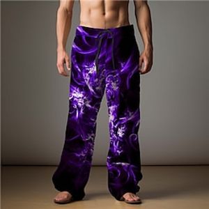 Flame Abstract Men's 3D Print Pants Trousers Outdoor Daily Wear Streetwear Polyester Lake blue Yellow Red S M L Medium Waist Elasticity Pants Lightinthebox