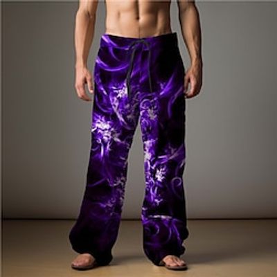 Flame Abstract Men's 3D Print Pants Trousers Outdoor Daily Wear Streetwear Polyester Lake blue Yellow Red S M L Medium Waist Elasticity Pants Lightinthebox