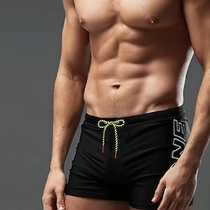 Men's Swim Trunks Board Shorts Pocket Elastic Waist Letter Quick Dry Casual Daily Holiday Streetwear Stylish Black Micro-elastic Lightinthebox