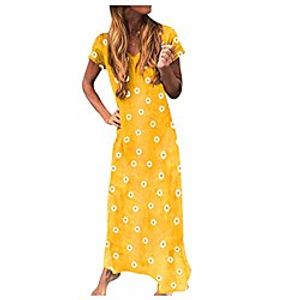 kinsaiy dresses for women casual summer plus size, short sleeve v-neck boho dress maxi dress loose comfortable sundress yellow Lightinthebox