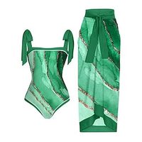 Women's Swimwear One Piece Beach Bottom Normal Swimsuit 2 Piece Printing Graphic Abstract Pink Navy Blue Blue Green Bodysuit Bathing Suits Sports Beach Wear Summer miniinthebox - thumbnail