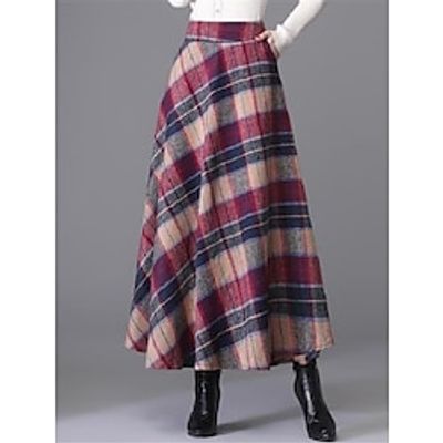 Women's Plaid Skirts Maxi Yellow Red Skirts Fall  Winter Pocket Lined Casual Vacation Daily M L XL Lightinthebox
