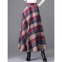 Women's Plaid Skirts Maxi Yellow Red Skirts Fall  Winter Pocket Lined Casual Vacation Daily M L XL Lightinthebox - thumbnail