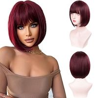 Bob Wigs with Bangs Burgundy Wig for Women Wine Red Wig Short Straight Wig Heat Resistant Fiber Synthetic Wig Halloween Cosplay 99J Colorful Wigs Party Wig Lightinthebox