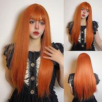 Synthetic Wig Uniforms Career Costumes Princess Straight kinky Straight Layered Haircut With Bangs Machine Made Wig 26 inch Orange Synthetic Hair Women's Cosplay Party Fashion Orange Lightinthebox