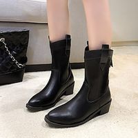 Women's Boots Cowboy Boots Combat Boots Plus Size Outdoor Daily Mid Calf Boots Winter Zipper Block Heel Pointed Toe Vacation Comfort PU Zipper Solid Color Black Brown Lightinthebox - thumbnail
