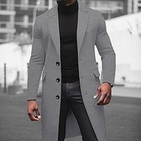 Men's Winter Coat Overcoat Long Trench Coat Outdoor Daily Wear Fall  Winter Polyester Thermal Warm Windproof Outerwear Clothing Apparel Fashion Streetwear Plain Lapel Single Breasted miniinthebox - thumbnail