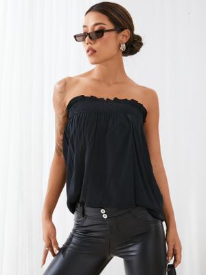 Strapless Pleated Design Sleeveless Tube Cami Strapless Pleated Design Sleeveless Tube Cami