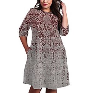 Women's Plus Size Dress A Line Dress Knee Length Dress 34 Length Sleeve Color Gradient Graphic Print Casual Fall Spring  Summer Red XL XXL 3XL 4XL 5XL Lightinthebox