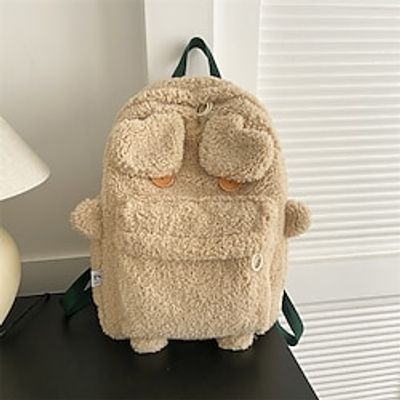 Women's Backpack School Bag Bookbag School Daily Solid Color Faux Fur Large Capacity Lightweight Zipper Brown Beige miniinthebox