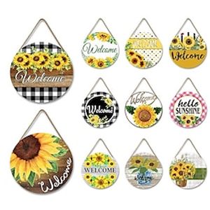 1pc Autumn Wood Wall Sign, Wooden Sunflower Pattern Round Plaque Sign Wall Decor Accessories, For Home Decor Room Decor Household Items 30x30cm/12''x12'' miniinthebox