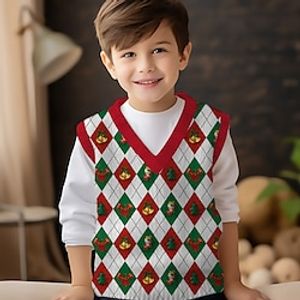 Christmas Boys 3D Plaid Sweater Vest Sleeveless 3D Print Fall Winter Sports Fashion Streetwear Polyester Kids 3-12 Years V Neck Outdoor Casual Daily Regular Fit Lightinthebox