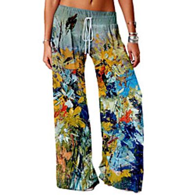 Women's Basic Soft Comfort Daily Home Chinos Pants Flower / Floral Graphic Prints Full Length Elastic Drawstring Design Print Blue miniinthebox Women's Basic Soft Comfort Daily Home Chinos Pants Flower / Floral Graphic Prints Full Length Elastic Drawstring Design Print Blue miniinthebox