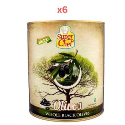 Super Chef Black Whole Olives 3Kg (Pack Of 6)