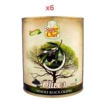 Super Chef Black Whole Olives 3Kg (Pack Of 6)