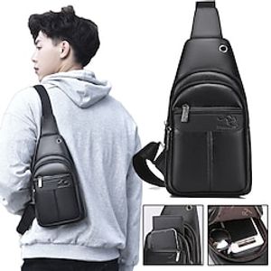 Shoulder Bags Men Travel Multifunction Chest Bag PU Leather Designer Casual Crossbody Bag For Men Versatile Black Vintage Pack Shoulder Purse miniinthebox
