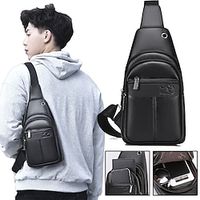 Shoulder Bags Men Travel Multifunction Chest Bag PU Leather Designer Casual Crossbody Bag For Men Versatile Black Vintage Pack Shoulder Purse miniinthebox - thumbnail