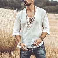 Men's T shirt Tee Tee Tee Top Plain V Neck Street Vacation Half-Sleeve Lace up Clothing Apparel Fashion Designer Basic Lightinthebox