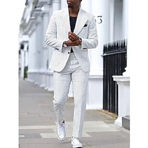White Men's Wedding Suits Striped 2 Piece Tailored Fit Single Breasted Two-buttons 2023 Lightinthebox