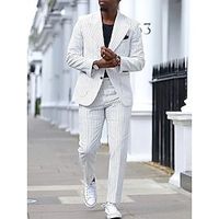 White Men's Wedding Suits Striped 2 Piece Tailored Fit Single Breasted Two-buttons 2023 Lightinthebox - thumbnail