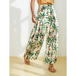 Satin Wide Leg Vacation Full Length Pants Lightinthebox