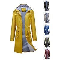 Women's Raincoat Waterproof Rain Jacket Mid-Length Windproof Trench Coat Sport Outdoor Hiking Hooded Jacket with Pockets Casual Jacket Long Sleeve Drawstring Winter Coat Warm Black Yellow Lightinthebox - thumbnail