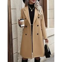 Women's Winter Coat Long Overcoat Double Breasted Lapel Trench Coat Thermal Warm Windproof Jacket Fall Casual Street Outerwear Long Sleeve Fall Winter Black Khaki Lightinthebox - thumbnail