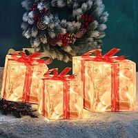 Christmas LED Lighted Gift Boxes 1PC Transparent Warm White Lighted Christmas Box Decorations Presents Boxes With Red Bows For Christmas Tree, Yard, Home, Christmas Decorations Lightinthebox - thumbnail