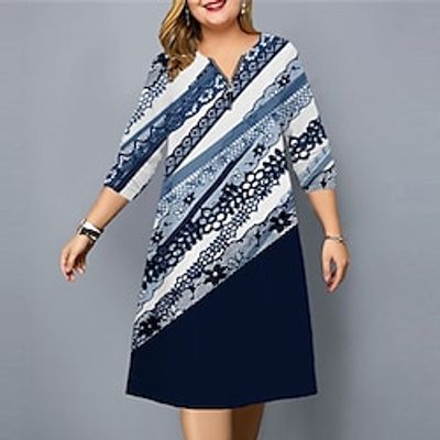 Women's Plus Size A Line Dress Floral V Neck Long Sleeve Fall Winter Casual Knee Length Dress Daily Vacation Dress Lightinthebox