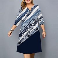 Women's Plus Size A Line Dress Floral V Neck Long Sleeve Fall Winter Casual Knee Length Dress Daily Vacation Dress Lightinthebox - thumbnail