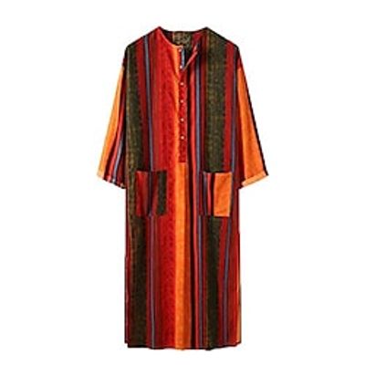men striped muslim jubba thobe cotton robes pockets islamic arabic kaftan middle east mens clothes red Lightinthebox