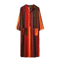 men striped muslim jubba thobe cotton robes pockets islamic arabic kaftan middle east mens clothes red Lightinthebox - thumbnail