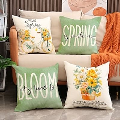 Home Floral Plant Decorative Toss Pillows Cover 4PC Soft Square Cushion Case Pillowcase for Bedroom Livingroom Sofa Couch Chair Gnome Heart Couple Car Lightinthebox