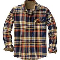 Men's Fleece Shirt Shirt Flannel Jacket Plaid  Check Turndown Wine Royal Blue Orange Brown Beige Casual Vacation Long Sleeve Button-Down Warm Clothing Apparel Fashion Streetwear Casual Pocket Lightinthebox - thumbnail