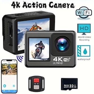 4K30FPS WiFi Action Camera Front Screen 2.0-inch LCD Rear Screen 1.3-inch LCD 20 Megapixel Photo Pixel Waterproof Sports Camera Driver Skiing Extreme Sports Recorder Action Camera (Includes 32 Mem Lightinthebox