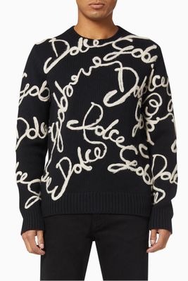 Sweater with "Dolce&Gabbana" 3D Lettering in Virgin Wool Blend Knit Sweater with "Dolce&Gabbana" 3D Lettering in Virgin Wool Blend Knit