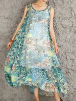 Bohemian Peacock Printed Maxi Dresses