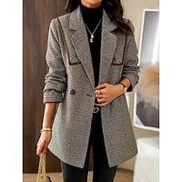 Women's Pea Coat Winter Blazer Coat Double Breasted Lapel Trench Coat Thermal Warm Heated Coat Houndstooth Fall Windproof Belted Jacket with Pocket Outerwear Long Sleeve Khaki Plaid Lightinthebox - thumbnail