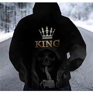 Men's Pullover Hoodie Sweatshirt Black Hooded Skull Graphic Prints Print Daily Sports 3D Print Basic Streetwear Designer Spring   Fall Clothing Apparel Hoodies Sweatshirts  Long Sleeve Lightinthebox