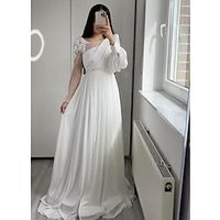 Little White Dresses Wedding Dresses A-Line Boat Neck Long Sleeve Floor Length Chiffon Bridal Gowns With Pleats Appliques 2023 Lightinthebox - thumbnail