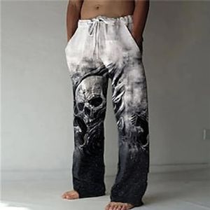 Men's Trousers Summer Pants Beach Pants Drawstring Elastic Waist 3D Print Skull Graphic Prints Comfort Casual Daily Holiday Streetwear Hawaiian Yellow Blue miniinthebox