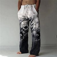 Men's Trousers Summer Pants Beach Pants Drawstring Elastic Waist 3D Print Skull Graphic Prints Comfort Casual Daily Holiday Streetwear Hawaiian Yellow Blue miniinthebox - thumbnail