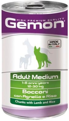 Gemon Dog Wet Food, Chunks Adult Medium With Lamb And Rice 1250gm